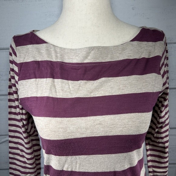 Ann Taylor LOFT Women's Top 3/4 Sleeve Striped Cotton Shirt Purple Size Small - Picture 2 of 10